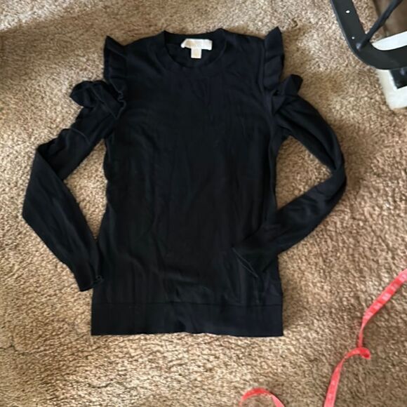 Size Small Black Michael Kors Cold Shoulder Crew Neck Sweater - Picture 2 of 6